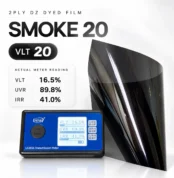 2PLY DZ Smoke 20 dyed car window tint film with VLT 20% and actual meter reading