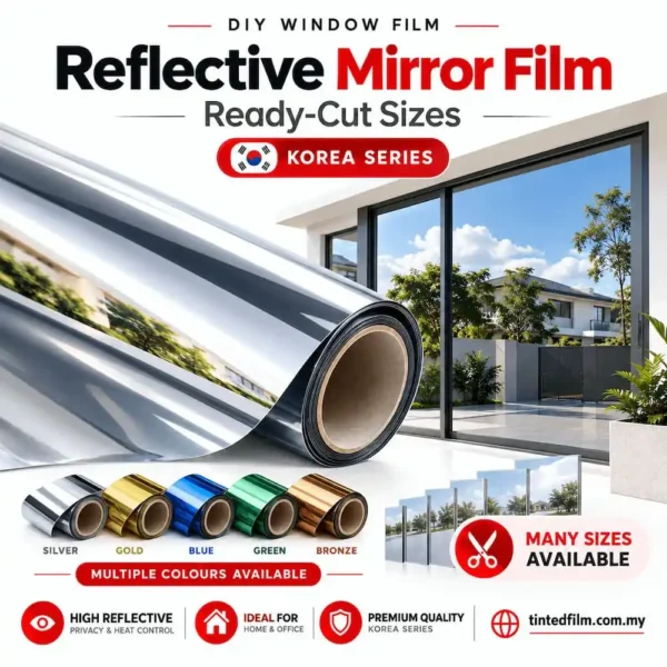 Korea Series DIY reflective window film in multiple colours and small ready-cut sizes for tinted rumah