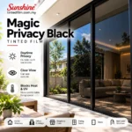 Magic Privacy Black tinted window film installed on residential sliding glass doors for daytime privacy in Malaysia