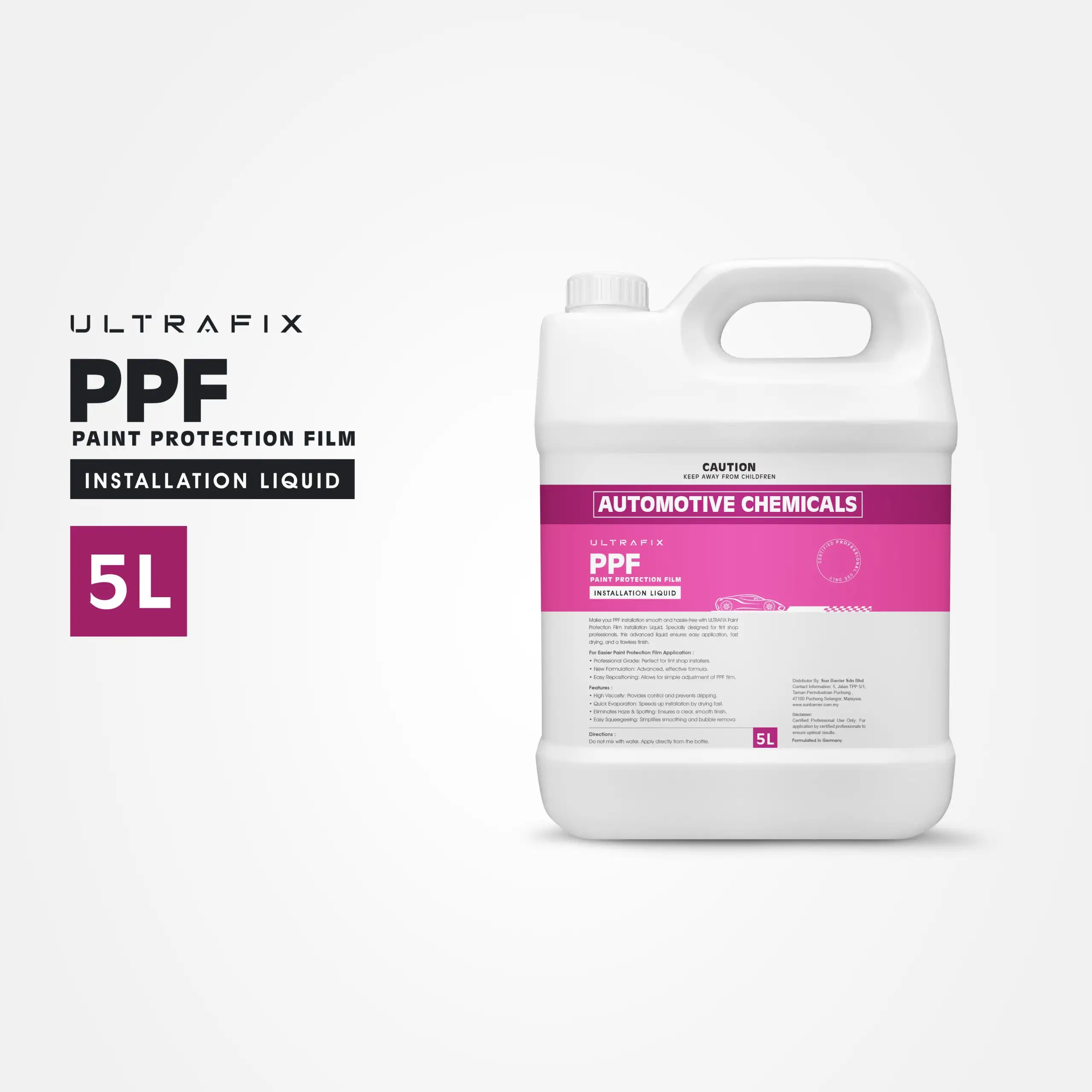 Professional PPF Installation Solution 5L – ULTRAFIX ULTRAFIX PPF installation solution 5L bottle on white background