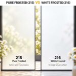 Sunshine Pure Frosted 215 vs White Frosted 216 window film comparison showing light transmission and privacy effects